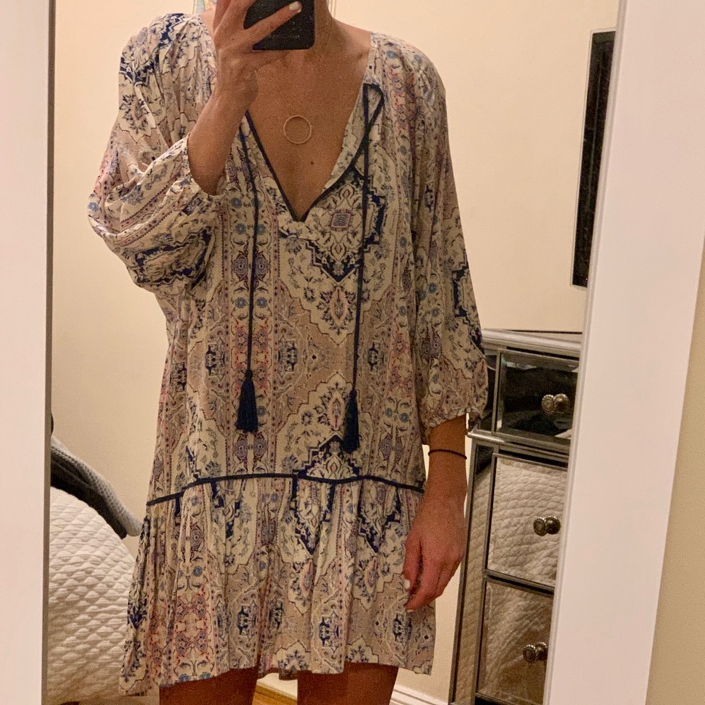 3/4 sleeve boho dress, Aztec print, Small - $25